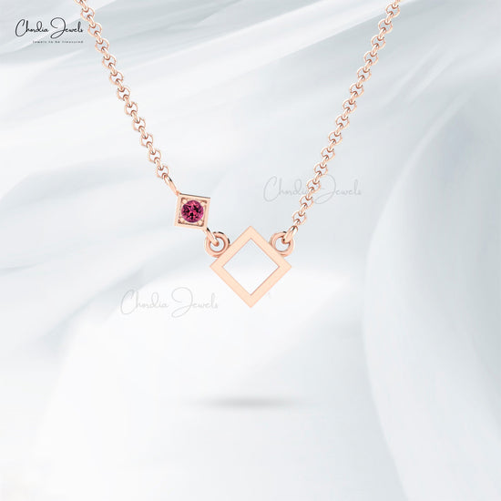 Real Pink Tourmaline Open Square Necklace 