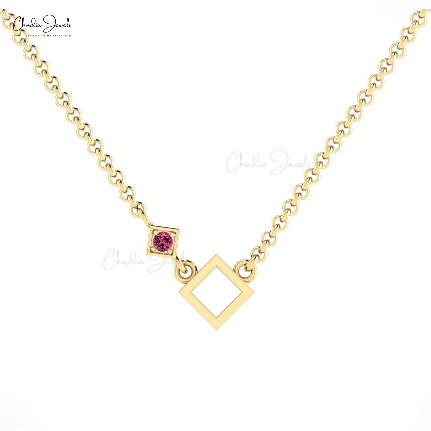 Real Pink Tourmaline Open Square Necklace 