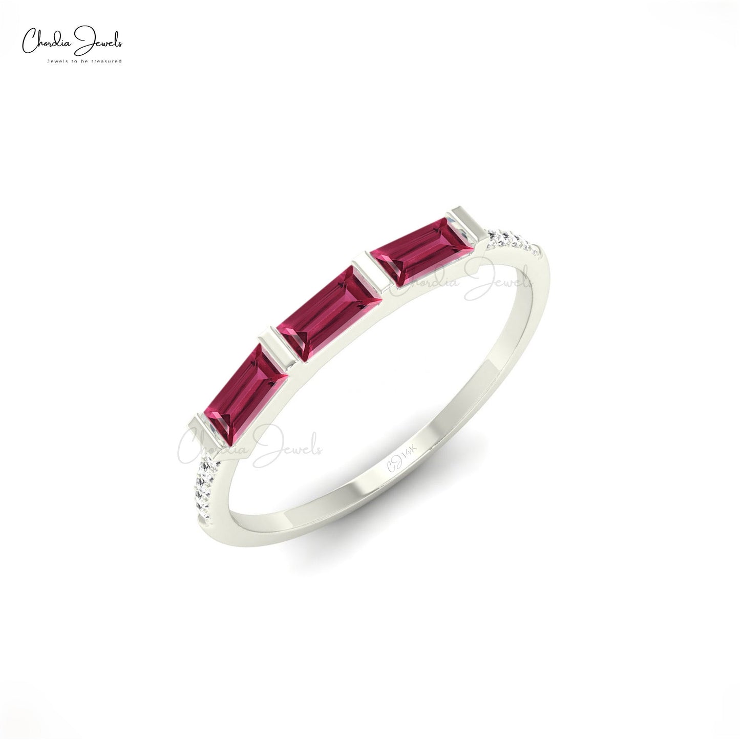 Classic Pink Tourmaline and Diamond Accent Stacking Ring for Anniversary Gift