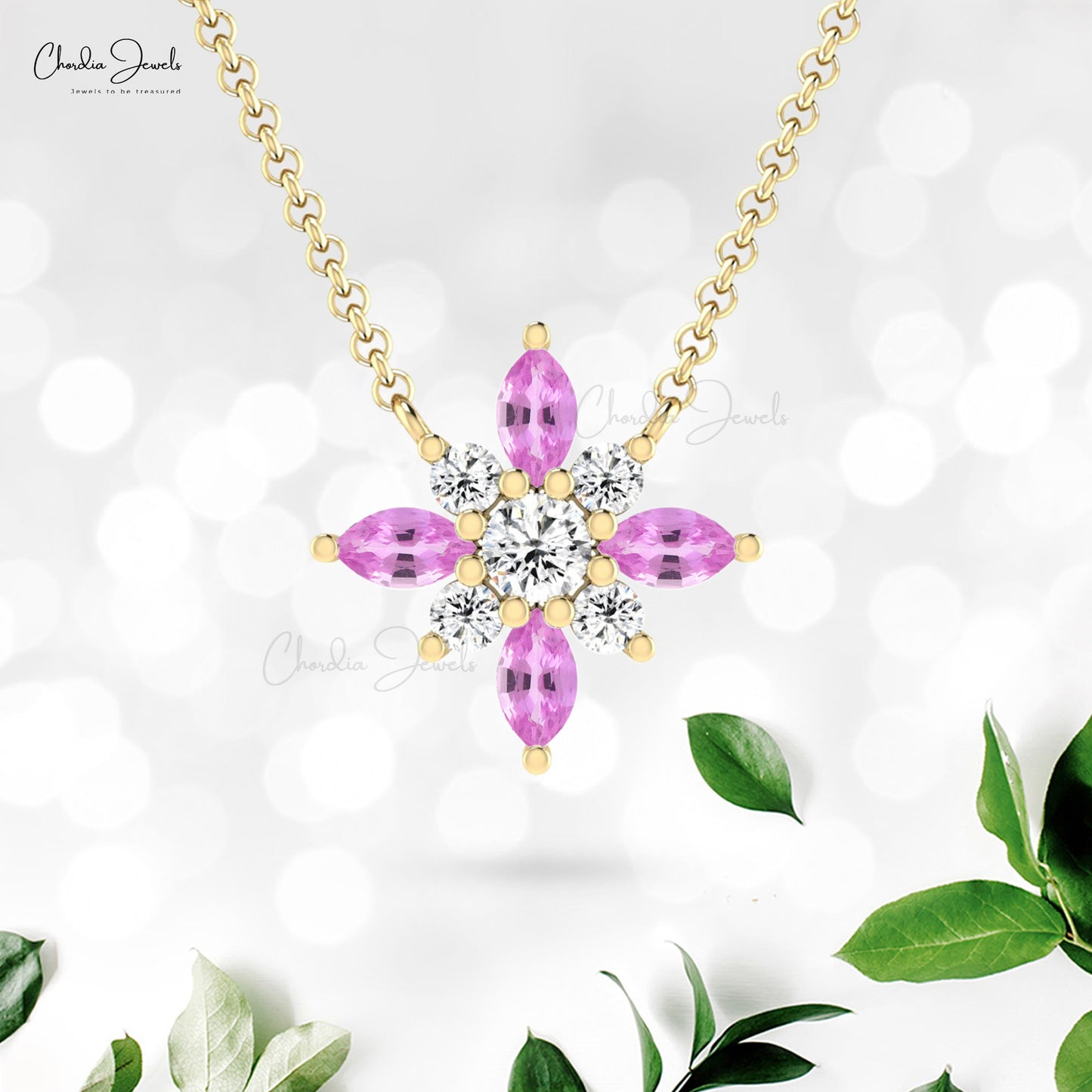 Pink Sapphire Snow Flake Necklace