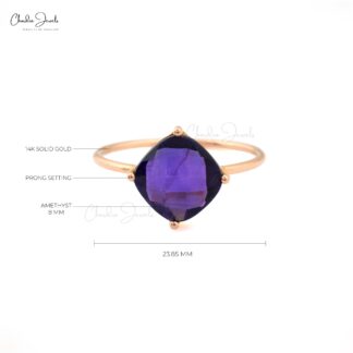 Cushion Cut Minimal Ring With 2.4 Ct Amethyst 14k Rose Gold Engagement Solitaire Rings