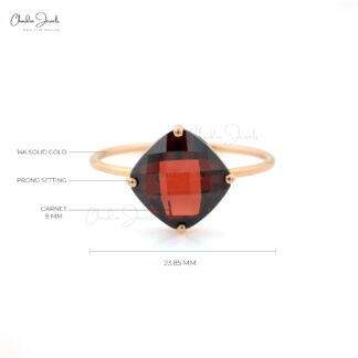 Solitaire Engagement Ring in 14k Rose Gold Red Garnet Hallmarked Rings For Her