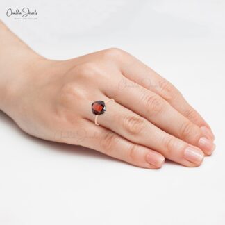 Solitaire Engagement Ring in 14k Rose Gold Red Garnet Hallmarked Rings For Her