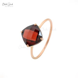 Solitaire Engagement Ring in 14k Rose Gold Red Garnet Hallmarked Rings For Her
