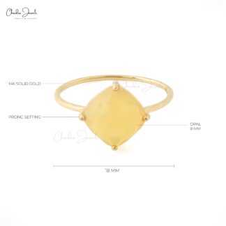 Cushion Cut Gemstone Ring With 2.1 Ct Fire Opal Prong Set in 14k Yellow Gold Rings