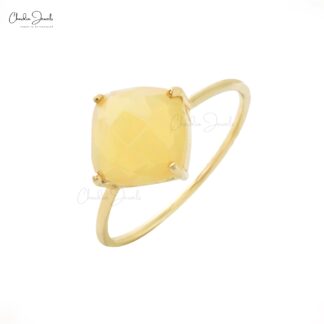 Cushion Cut Gemstone Ring With 2.1 Ct Fire Opal Prong Set in 14k Yellow Gold Rings