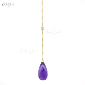 Diamond Lariat Chain Necklace With 6.64 Ct Amethyst 14k Yellow Gold Hallmarked Y Necklaces