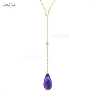 Diamond Lariat Chain Necklace With 6.64 Ct Amethyst 14k Yellow Gold Hallmarked Y Necklaces