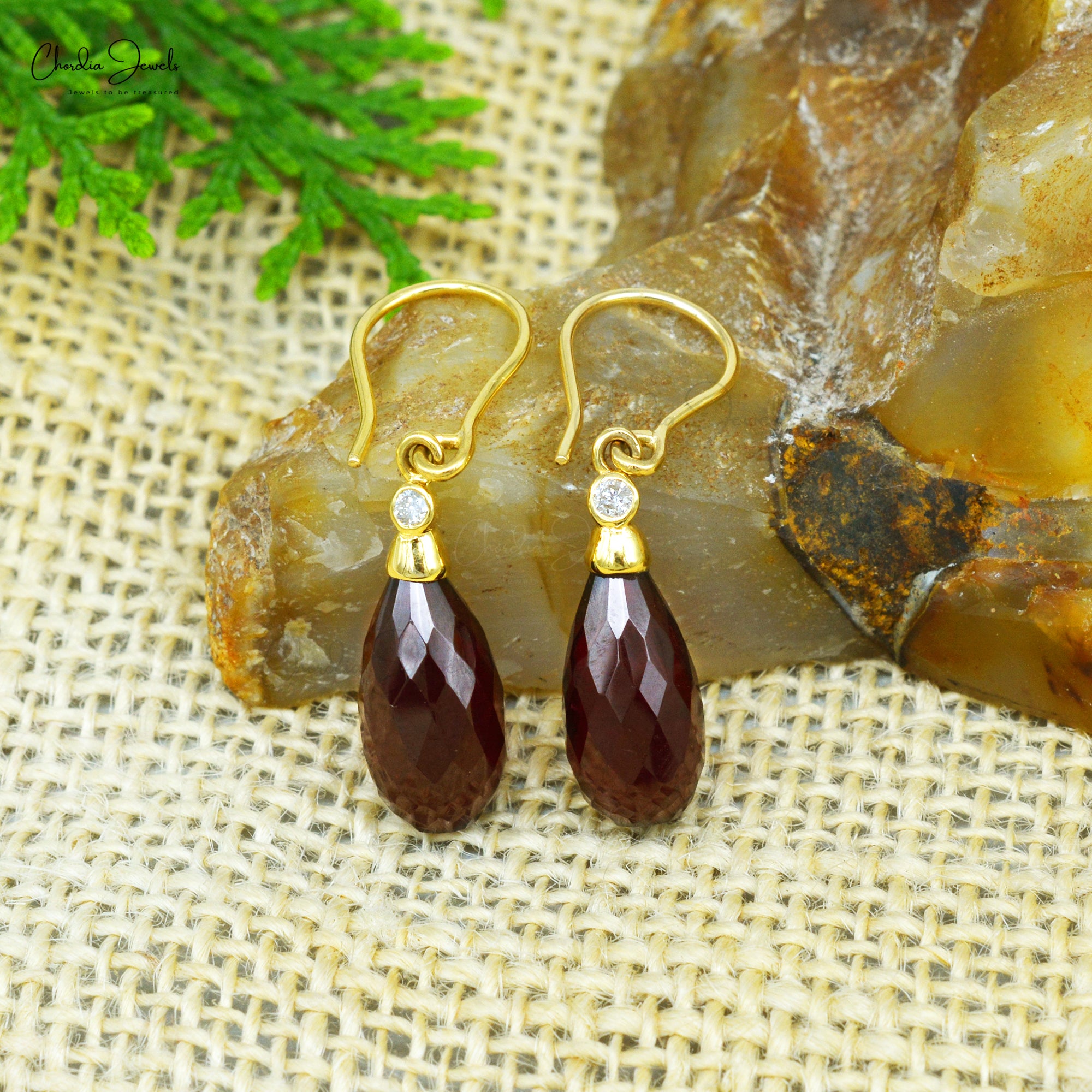 Dangle Fish Hook Earrings With 15x7mm Red Garnet And Diamond Earrings In 14k Yellow Gold