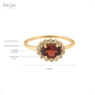 Halo Diamond Promise Ring In 14k Yellow Gold Garnet 0.95 Ct Gemstone Rings For Her