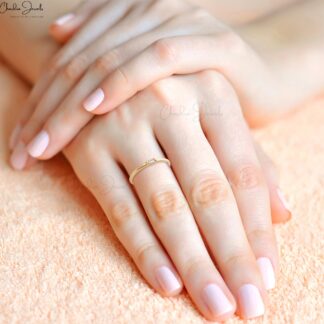 Baguette Stackable Ring In 14k Real Yellow Gold White Diamond Engagement Rings For Her