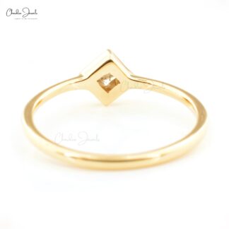 Real 14k Yellow Gold Solitaire Ring With 0.07 Ct White Diamond Bezel Set Rings For Her