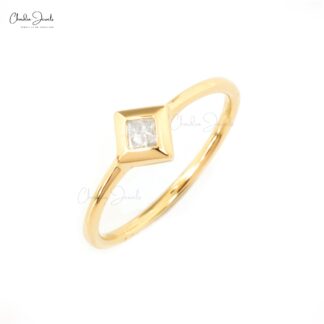 Real 14k Yellow Gold Solitaire Ring With 0.07 Ct White Diamond Bezel Set Rings For Her