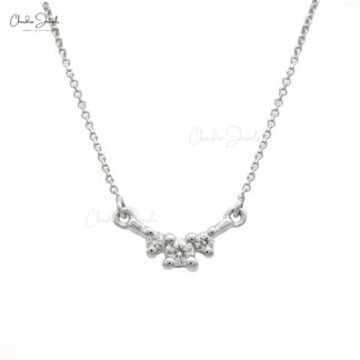 Round Cut 3 Stone Pendant With 0.1 Ct White Diamond 14k White Gold Cluster Necklace