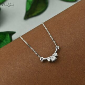Round Cut 3 Stone Pendant With 0.1 Ct White Diamond 14k White Gold Cluster Necklace