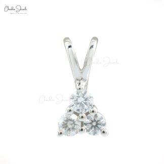 Solid 14k White Gold 3 Stone Pendant With 0.18 Ct Diamond Cluster Minimal Necklace
