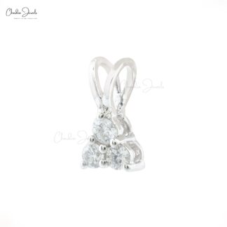 Solid 14k White Gold 3 Stone Pendant With 0.18 Ct Diamond Cluster Minimal Necklace