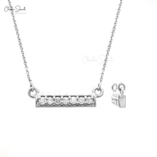 Pave Set 7 Stone Necklace In Real 14k White Gold 1.6mm G-H Diamond Bar Chain Necklaces