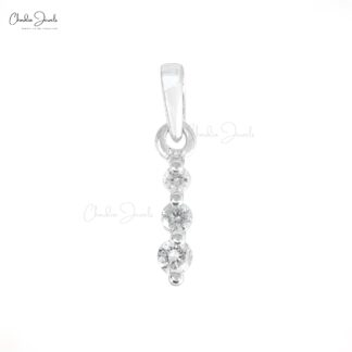 Dangling 3 Stone Locket In Pure 14k White Gold G-H Diamond 0.1 Ct Round Cut Pendant