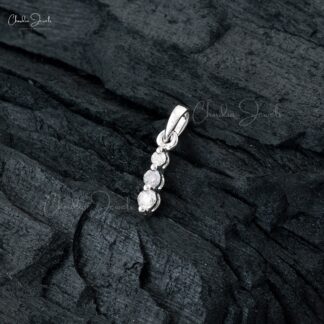 Dangling 3 Stone Locket In Pure 14k White Gold G-H Diamond 0.1 Ct Round Cut Pendant