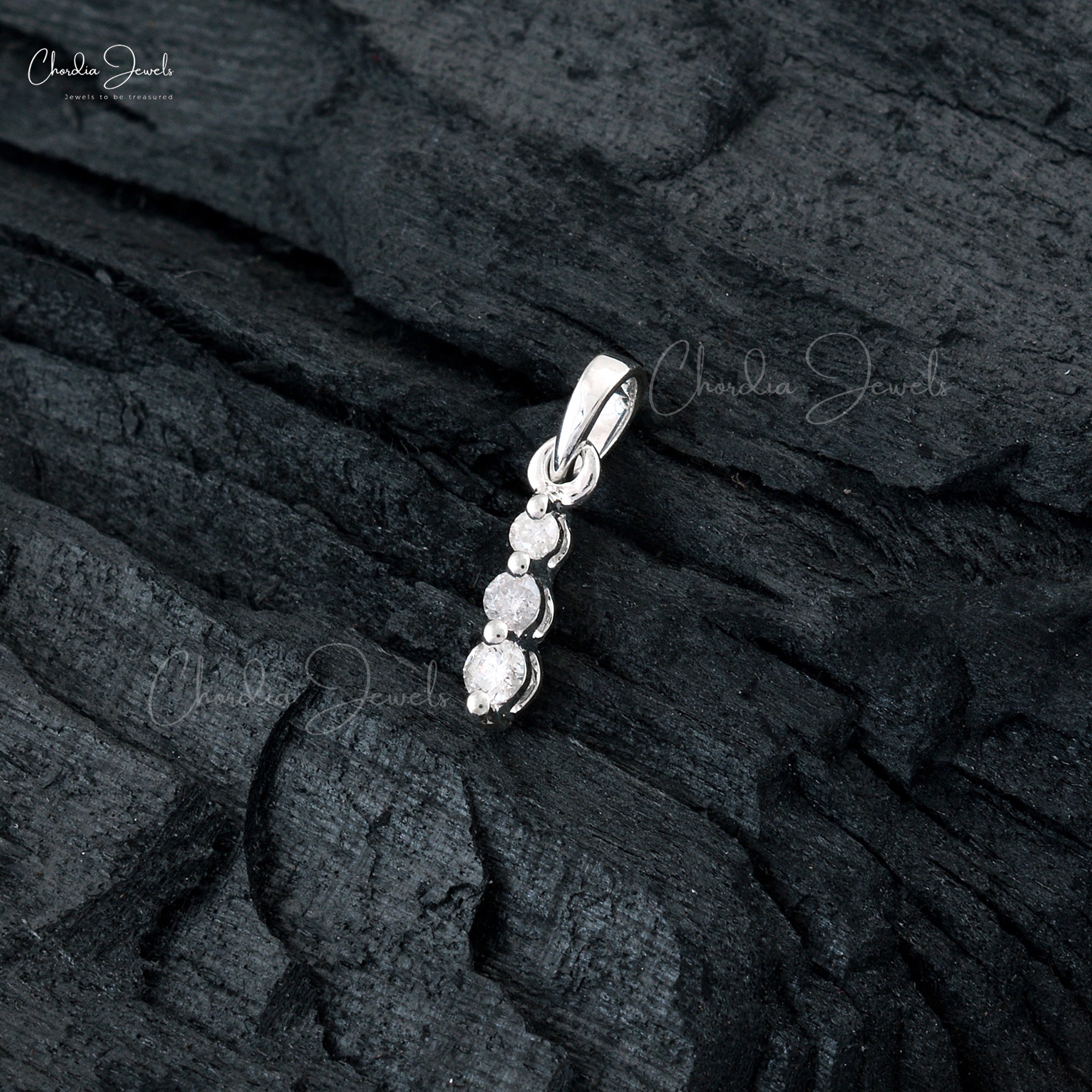 Dangling 3 Stone Locket In Pure 14k White Gold G-H Diamond 0.1 Ct Round Cut Pendant