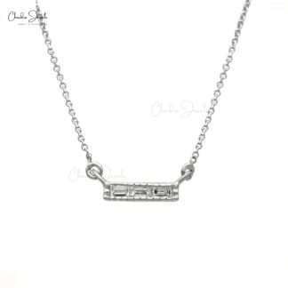 Baguette 3 Stone Chain Necklace With 2x1mm G-H Diamond Bar Necklace In 14k White Gold