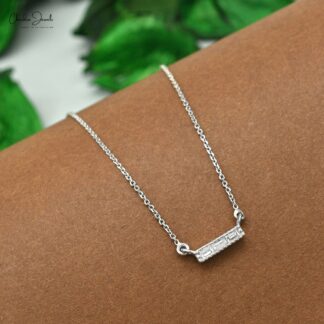 Baguette 3 Stone Chain Necklace With 2x1mm G-H Diamond Bar Necklace In 14k White Gold