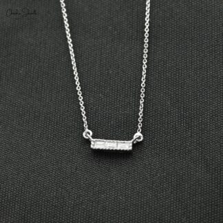 Baguette 3 Stone Chain Necklace With 2x1mm G-H Diamond Bar Necklace In 14k White Gold