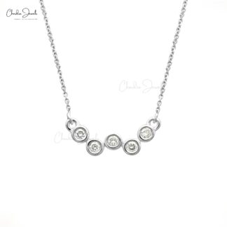Wave 5 Stone Chain Necklace With 1.9mm G-H Diamond Bezel Set In 14k White Gold Necklaces