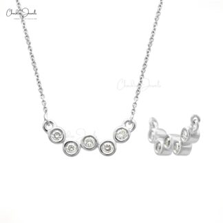 Wave 5 Stone Chain Necklace With 1.9mm G-H Diamond Bezel Set In 14k White Gold Necklaces