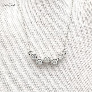 Wave 5 Stone Chain Necklace With 1.9mm G-H Diamond Bezel Set In 14k White Gold Necklaces