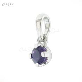 Solitaire Unique Pendant in 14k Solid White Gold Amethyst 4mm Gemstone Fine Jewelry