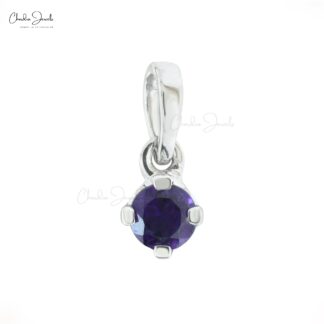 Solitaire Unique Pendant in 14k Solid White Gold Amethyst 4mm Gemstone Fine Jewelry