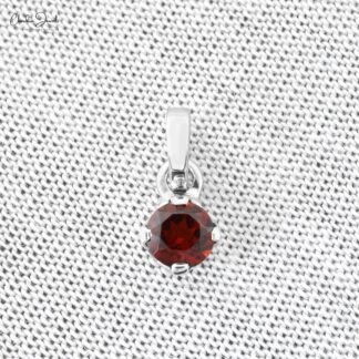 Prong Set Solitaire Pendant With 4mm Red Garnet 14k Solid White Gold Minimal Necklace