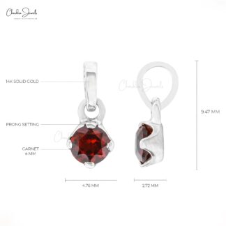 Prong Set Solitaire Pendant With 4mm Red Garnet 14k Solid White Gold Minimal Necklace