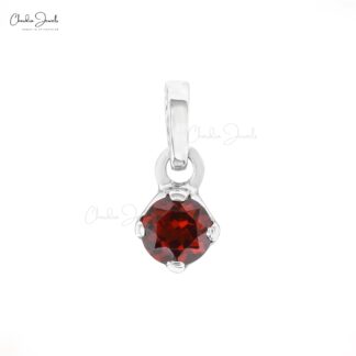 Prong Set Solitaire Pendant With 4mm Red Garnet 14k Solid White Gold Minimal Necklace
