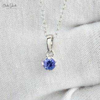 4mm Natural Blue Tanzanite Solitaire Pendant, December Birthstone Gemstone Pendant 14k White Gold