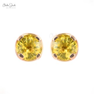 Natural Yellow Sapphire Solitaire Studs Earring in 14k Rose Gold 4mm Round-Cut Gemstone Dainty Earrings
