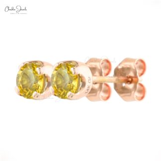 Natural Yellow Sapphire Solitaire Studs Earring in 14k Rose Gold 4mm Round-Cut Gemstone Dainty Earrings