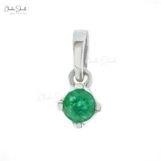 Solitaire 0.23ct Emerald Gemstone Pendant 14k White Gold Prong Set Pendant For Love