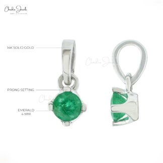 Solitaire 0.23ct Emerald Gemstone Pendant 14k White Gold Prong Set Pendant For Love