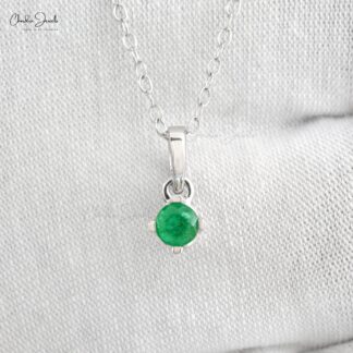 Solitaire 0.23ct Emerald Gemstone Pendant 14k White Gold Prong Set Pendant For Love
