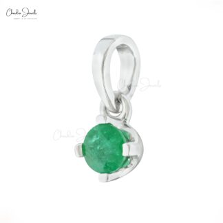 Solitaire 0.23ct Emerald Gemstone Pendant 14k White Gold Prong Set Pendant For Love