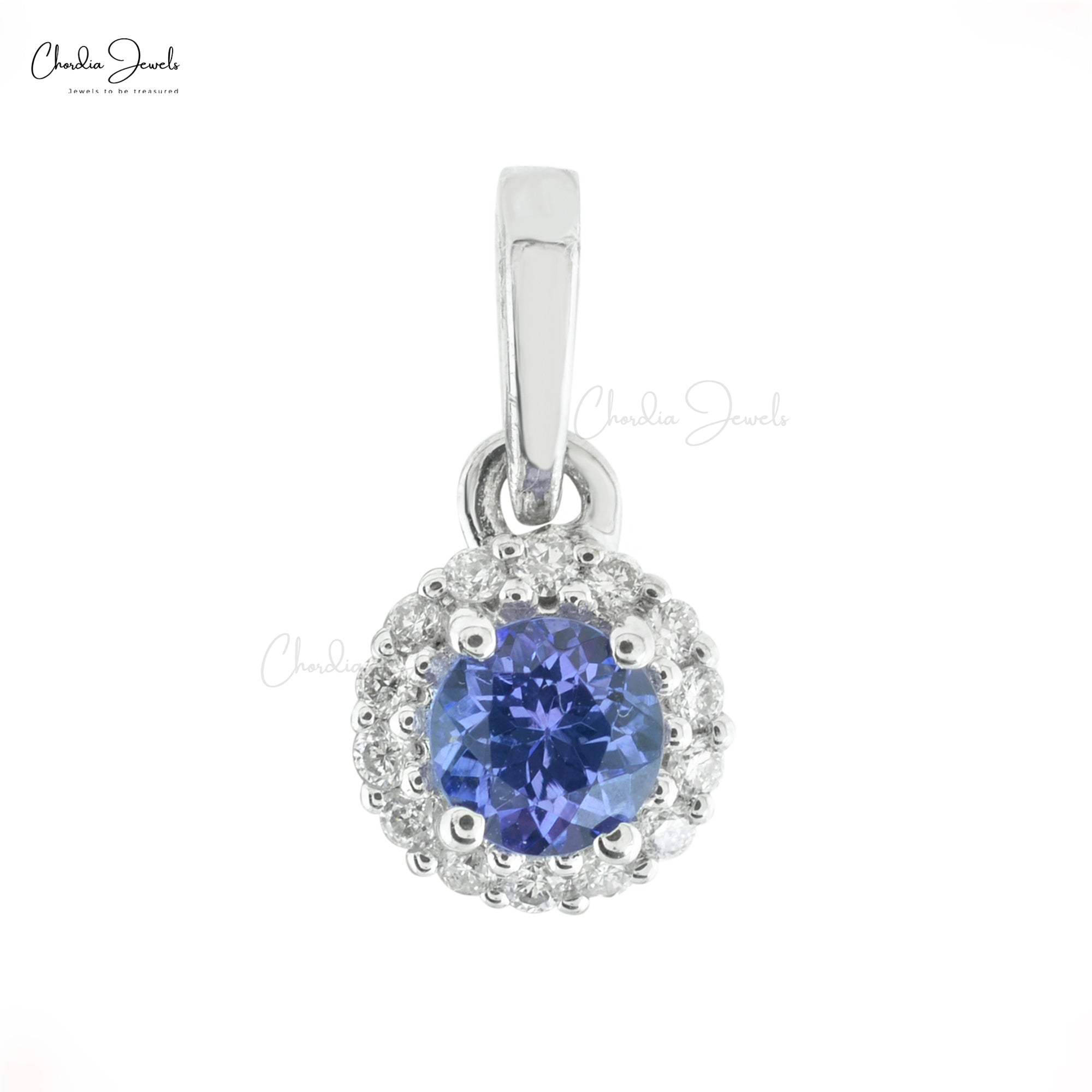 Genuine Tanzanite Halo Pendant In 14k Real White Gold Gemstone And Diamond Fine Jewelry