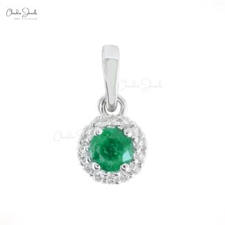 Brilliant Cut Halo Diamond Pendant In 14k White Gold Emerald Gemstone Women Pendants