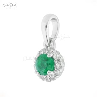 Brilliant Cut Halo Diamond Pendant In 14k White Gold Emerald Gemstone Women Pendants