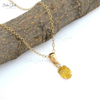 Two Stone Wedding Pendant With 14k Yellow Gold Oval Sapphire And Diamond Pendant