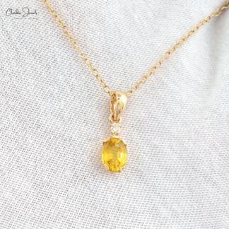 Two Stone Wedding Pendant With 14k Yellow Gold Oval Sapphire And Diamond Pendant