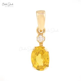 Two Stone Wedding Pendant With 14k Yellow Gold Oval Sapphire And Diamond Pendant