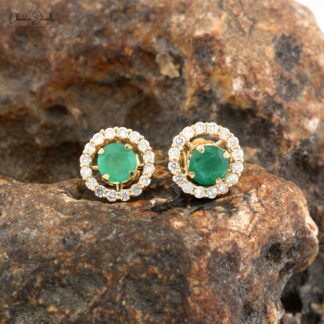Real Emerald Diamond Detachable Stud Earrings In 14k Yellow Gold